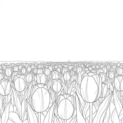 Tulip Field Drawing Coloring Page (1)