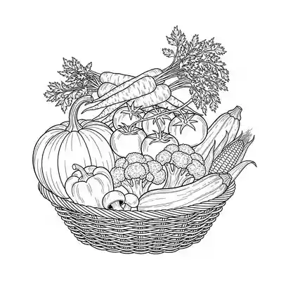 Vegetable Basket Line Art Coloring Page (1)