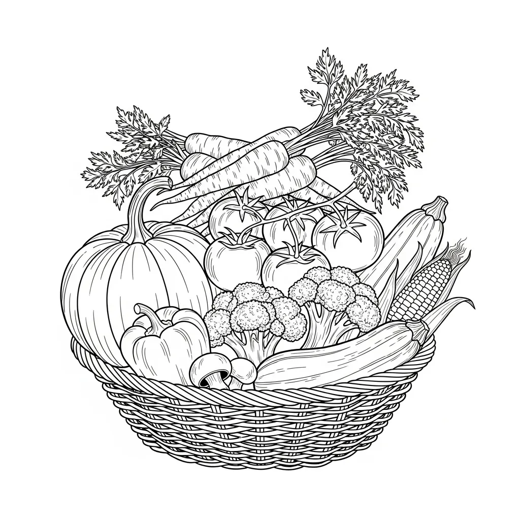 Vegetable Basket Line Art Coloring Page (1)