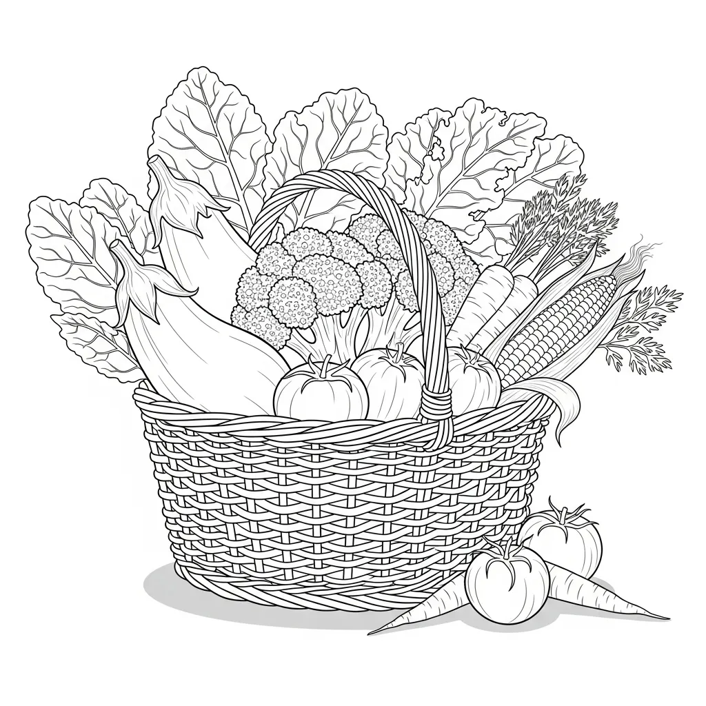 Vegetable Basket Line Art Coloring Page (2)