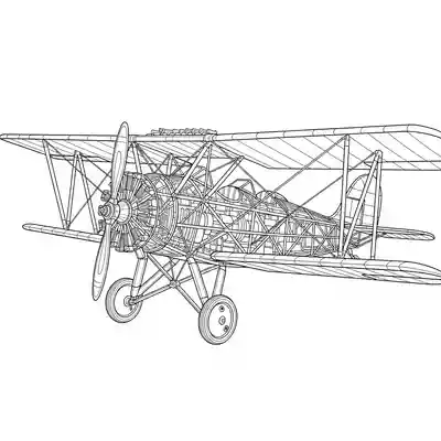 Vintage Biplane Detailed Coloring Page (2)