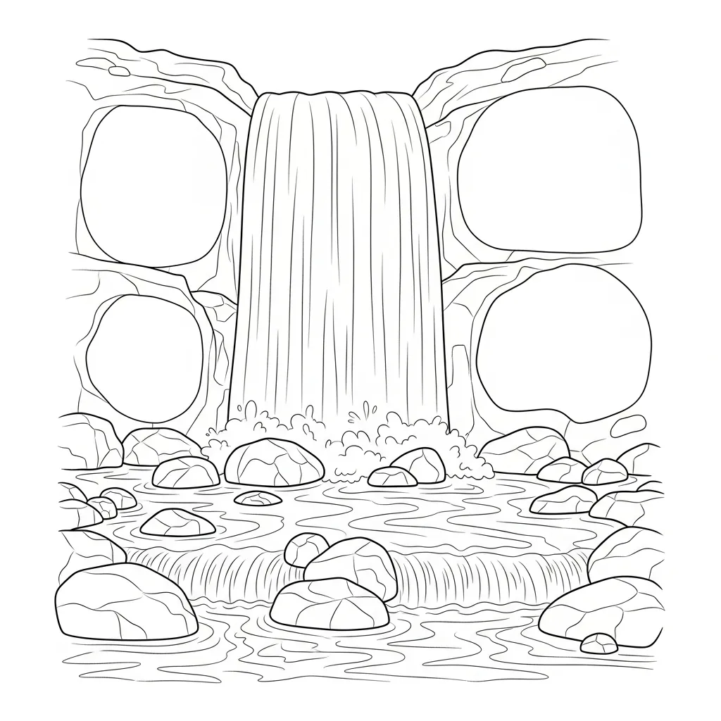 Waterfall Landscape Drawing Coloring Page (2)