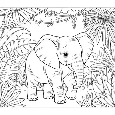 Young Elephant Walking Through Lush Jungle (1)