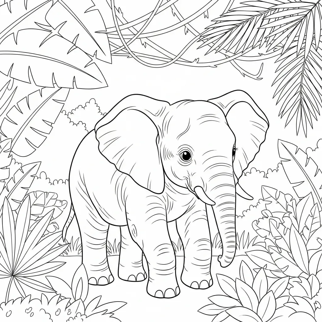 Young Elephant Walking Through Lush Jungle (2)