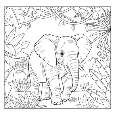 Young Elephant Walking Through Lush Jungle (3)