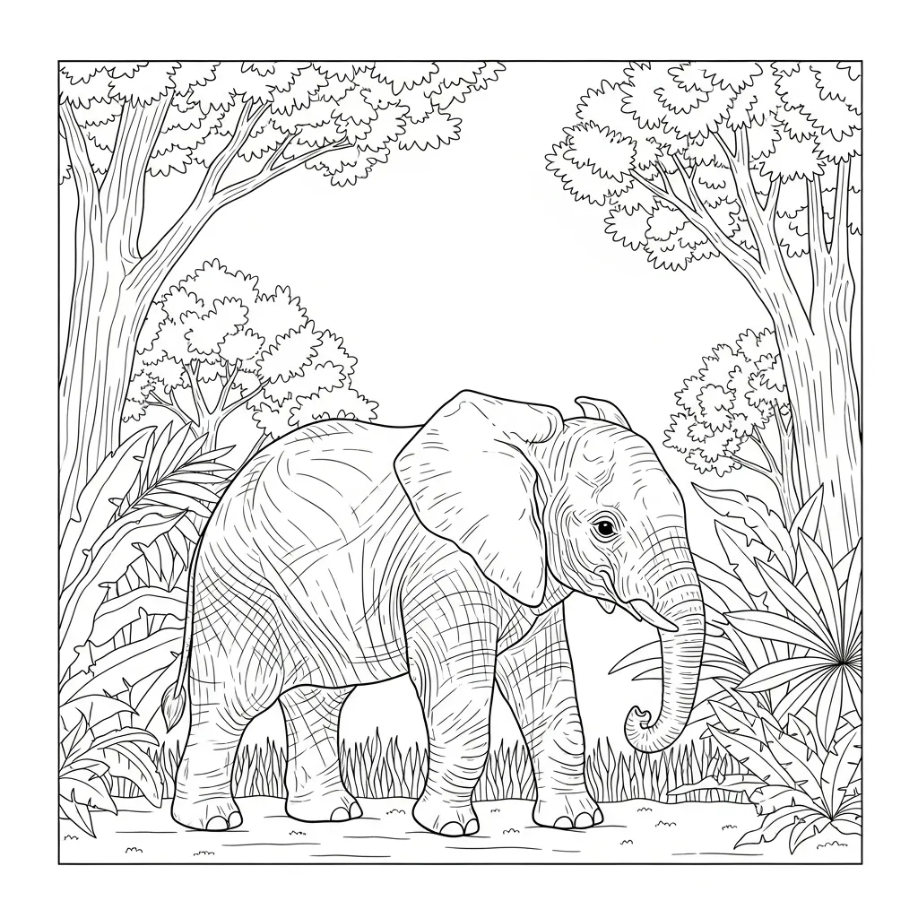 Young Elephant Walking Through Lush Jungle Vegetation (3)